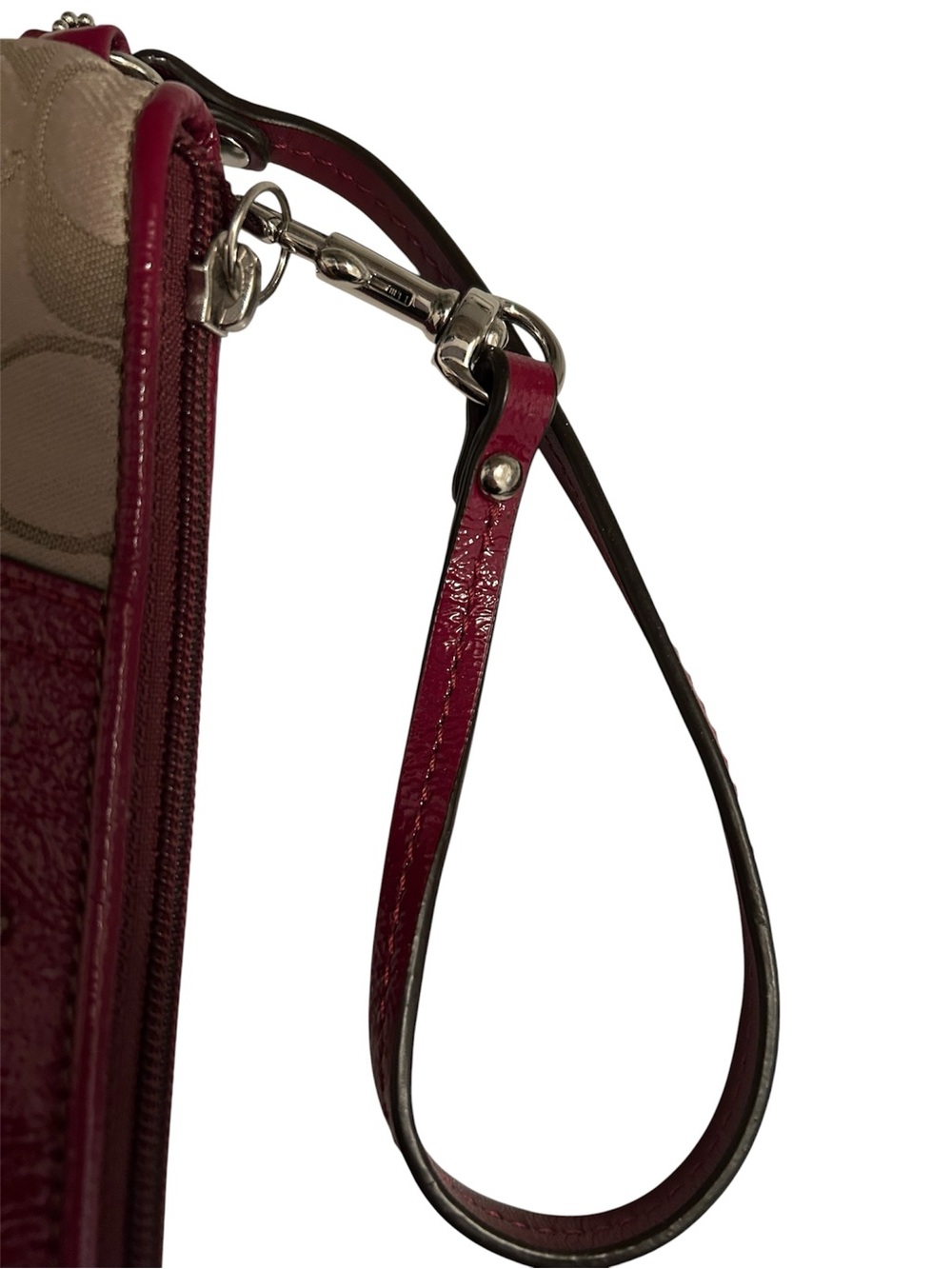Coach Tan Signature Canvas Wristlet with Red Trim and Strap - Picture 4 of 5